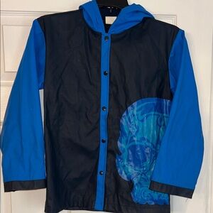 Kids Blue and Black Rain Hooded Jacket